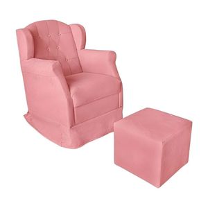 Poltrona Amamentação Balanço Confortável Puff Pétala Suede Cor:rosê