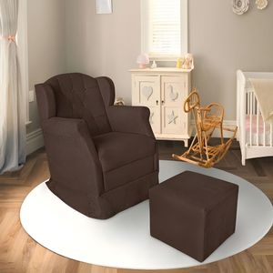 Poltrona Amamentação Cadeira Reforçada Balanço Puff Suede Cor:marrom
