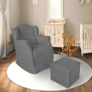 Poltrona Amamentação Cadeira Reforçada Balanço Puff Suede Cor:cinza