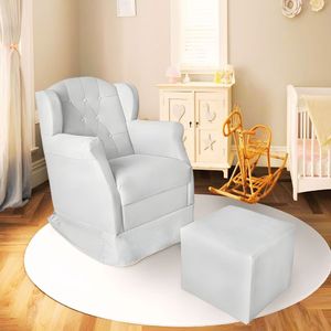 Poltrona Amamentação Cadeira Reforçada Balanço Puff Corino Cor:branco