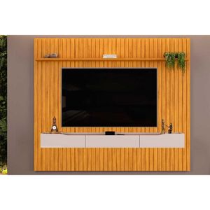 Estante P/ Sala Até 85 Pol Pratic Ripado C/ 3 Gavetas 250x240cm Cedro/bali - Dj Móveis