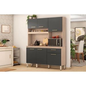 Kit De Cozinha Compacta álamo C- 6 Portas E 1 Gaveta 160cm Avena-grafito - Demóbile