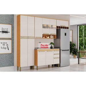 Cozinha Completa Nápoli Prime 4 Peças (2aéreos+1balcão+1paneleiro) C4p66 Amendoa-off White - Ronipa