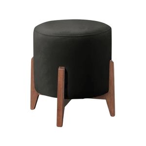 Puff Estofado Decorativo Para Sala Redondo Paris Veludo Cor:preto