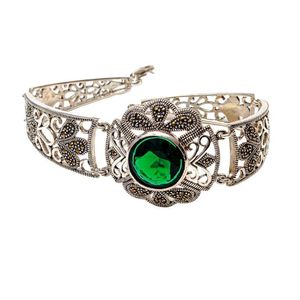 Pulseira Bracelete Esmeralda Indiana Prata 925