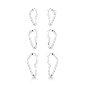 Trio De Brincos Argola Coração Lisa Em Prata - Elegância Atemporal
