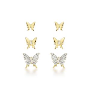 Trio De Brincos Borboleta - Elegância Com Banho De Ouro 18k E Detalhes Brilhantes