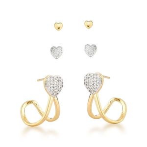 Trio De Brincos Argola E Dois Corações Banhados A Ouro 18k