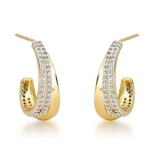 Brincos De Argola Com Faixa De Zircônias - Banhados A Ouro 18k