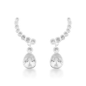 Brinco Earcuff Cravejado E Com Pingente Oval Banhado A Prata Banhado A Prata