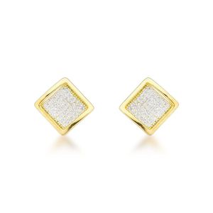 Brincos Quadrados Com Zircônias E Banho De Ouro 18k - Joia Contemporânea