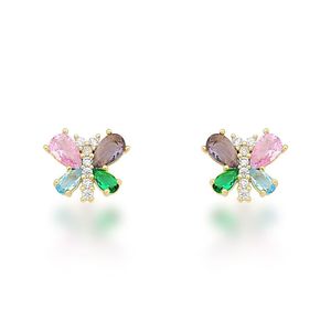 Brinco Borboleta Colorida Banhada A Ouro 18k