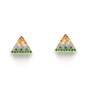 Brinco Triangulo Brilhoso Colorido Banhado A Ouro 18k