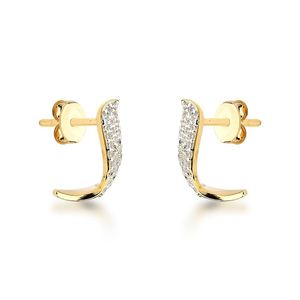 Brincos Elegantes Em J-curve Com Banho De Ouro 18k E Detalhes Em Zircônia