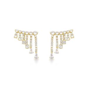 Brincos Cascata De Cristal Semijoia Para Festas – Luxo Radiante Banhado A Ouro 18k