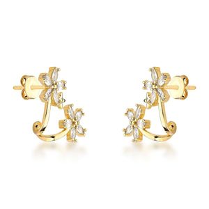 Brincos Earcuff Banhados A Ouro 18k Com Design De Zircônias Cristais
