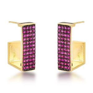 Brincos De Argola Com Zircônias Rubi E Banho De Ouro 18k - Estilo Moderno