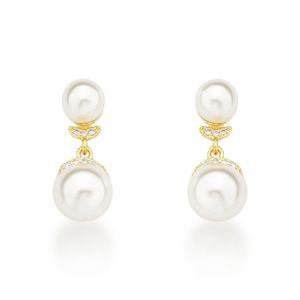 Brinco Charmoso Duas Perolas Sinteticas Banhado A Ouro 18k