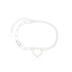 Pulseira Elos, Coração E Fio Duplo Prata 925