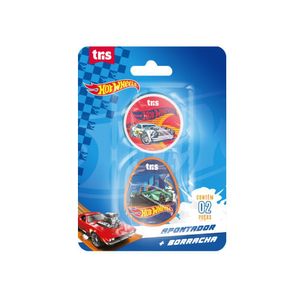 Kit Hot Wheels Escolar Apontador E Borracha Com 2 Unidades