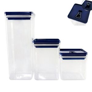Kit Organizador Hermético Dubai Com 3 Potes Praticidade E Organização Para Sua Cozinha Azul