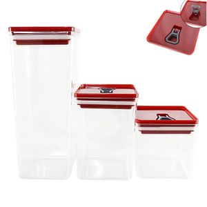 Kit Organizador Hermético Dubai Com 3 Potes Praticidade E Organização Para Sua Cozinha Vermelho