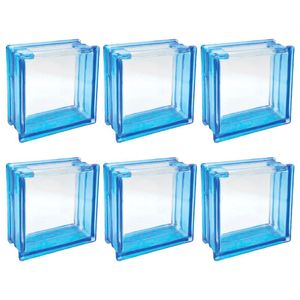 Kit 6 Bloco De Vidro Azul C/ Furo Quadrado 19x19x8 Tradestar