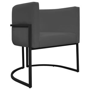 Poltrona Decorativa Recepção Luna Base De Ferro Preta - Cinza Corino