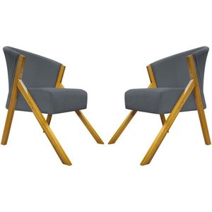 Kit 2 Poltronas Decorativa You Suede Braça Amadeirada - Cinza Suede