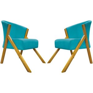 Kit 2 Poltronas Decorativa You Suede Braça Amadeirada - Azul-turquesa Suede