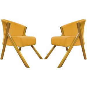 Kit 2 Poltronas Decorativa You Suede Braça Amadeirada - Mostarda Suede