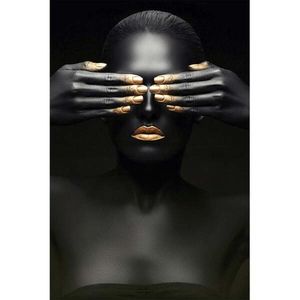 Quadro Decorativo Black Face With Gold Ii 1 Tela
