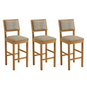 Conjunto 3 Banquetas Jade 04 Madeira Maciça Jcm Veludo Cinza