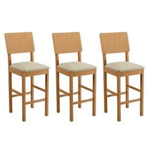 Conjunto 3 Banquetas Jade 01 Madeira Maciça Jcm Linho Bege