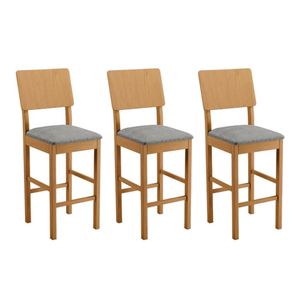 Conjunto 3 Banquetas Jade 01 Madeira Maciça Jcm Linho Cinza