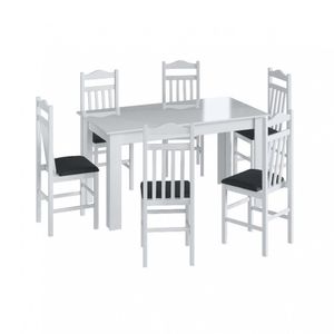 Conj Mesa de Jantar 6 Cadeiras Estofadas Branco c/ Preto