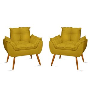 Kit 2 Poltronas Para Sala Decorativa Opala Suede Cor:amarelo
