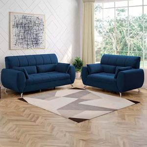 Sofá De 3 E 2 Lugares Bélgica Tecido Suede Linoforte Azul Marinho