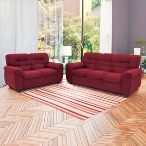 Sofá De 3 E 2 Lugares Stillus Ii Em Tecido Suede Linoforte Vermelho Carmin