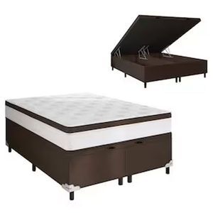 Cama Box King Size Noah Ortopédico Molas Ensacadas Portobel Branco Com Marrom