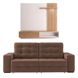 Sofá 4 Lugares Linoforte Bonno Retrátil + Painel Home Off White Com Freijó