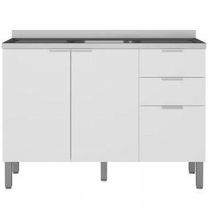 Balcão Bartira Universal Com 2 Portas E 3 Gavetas Branco Fosco