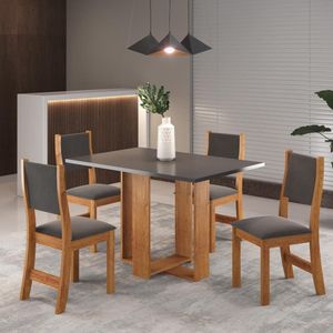 Mesa De Jantar Viero Caiena Com 4 Cadeiras Estofadas E Reves Mel-cinza-grafite