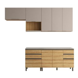 Cozinha Bartira Cristal Com 7 Portas, 6 Gavetas, 4 Pra Lâmina Mel-nude