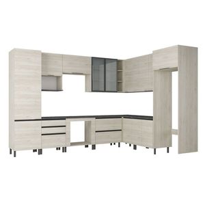 Cozinha Bartira Cristal Com 15 Portas 3 Gavetas 13 Pratele Freixo