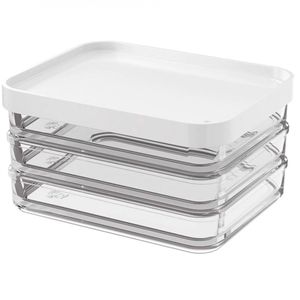 Pote Clear Trio Coza 20770-3007 Em Poliestireno 840 Ml Branco Com Transparente