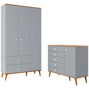 Guarda Roupa Infantil Ternura Com 3 Portas 2 Gavetas Bartira Azul Wood