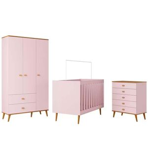 Guarda Roupa Infantil Ternura Com 3 Portas 2 Gavetas Bartira Rosa Wood