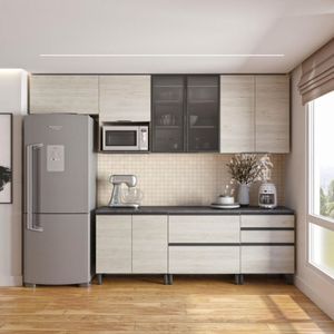 Cozinha Bartira Cristal 10 Portas, 3 Gavetas, 5 Prateleiras Freixo