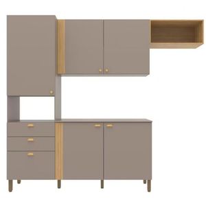 Cozinha Compacta Bartira Pérola 5 Portas 251cm Nude-lâmina Mel